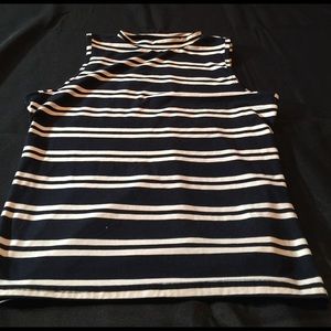 Sleeveless mock turtleneck blue and white stripes